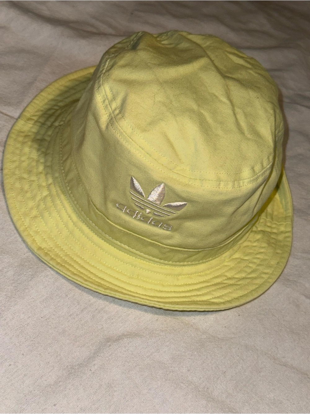 adidas Yellow Bucket Hat with White Trefoil Embroidery